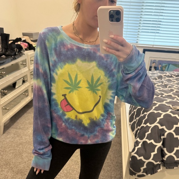 Wildfox multi-colored tie-dye smiley face pullover sweatshirt - Picture 3 of 7